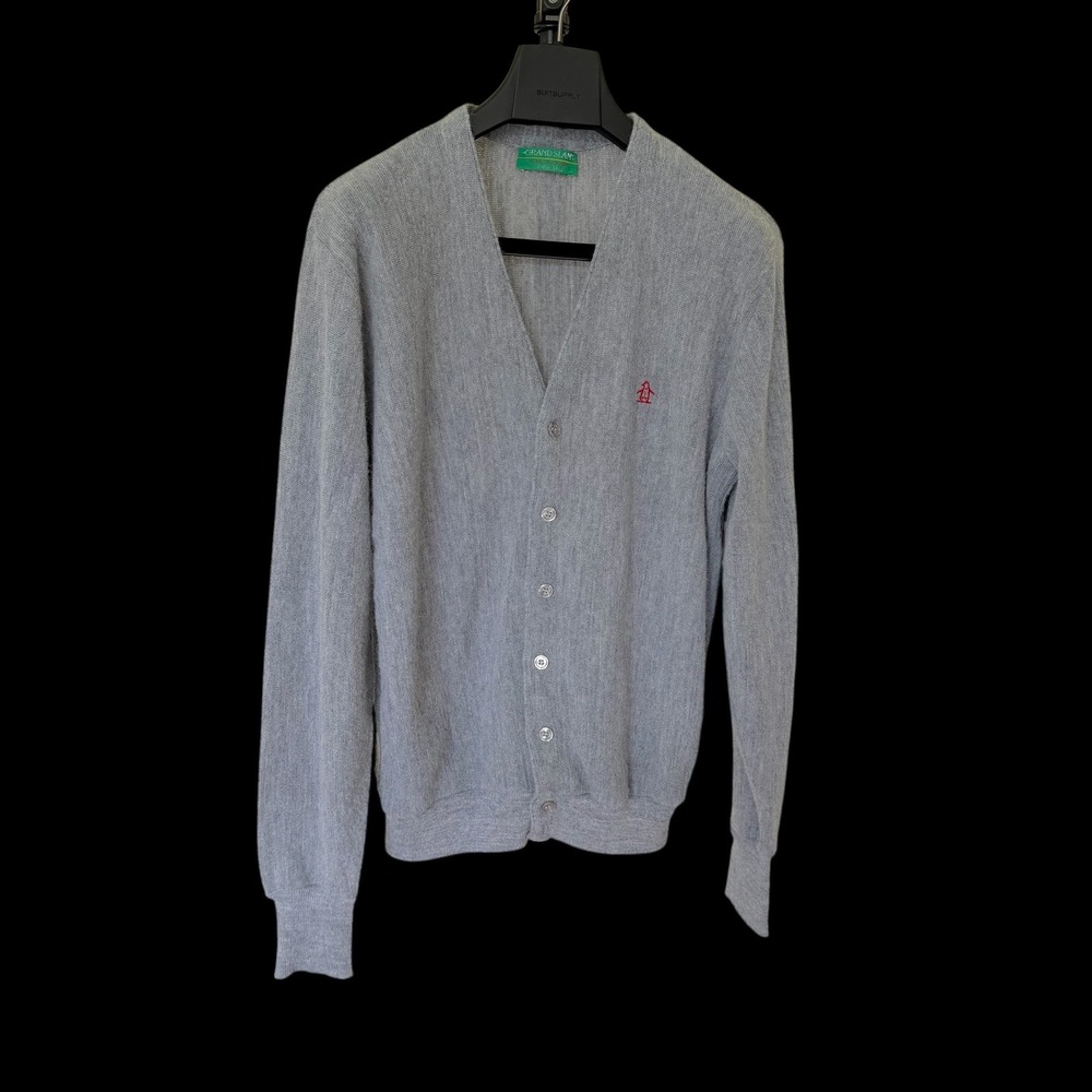 60's Grand Slam Munsingwear Gray Cardigan Sweater Penguin Logo Large Tall VTG